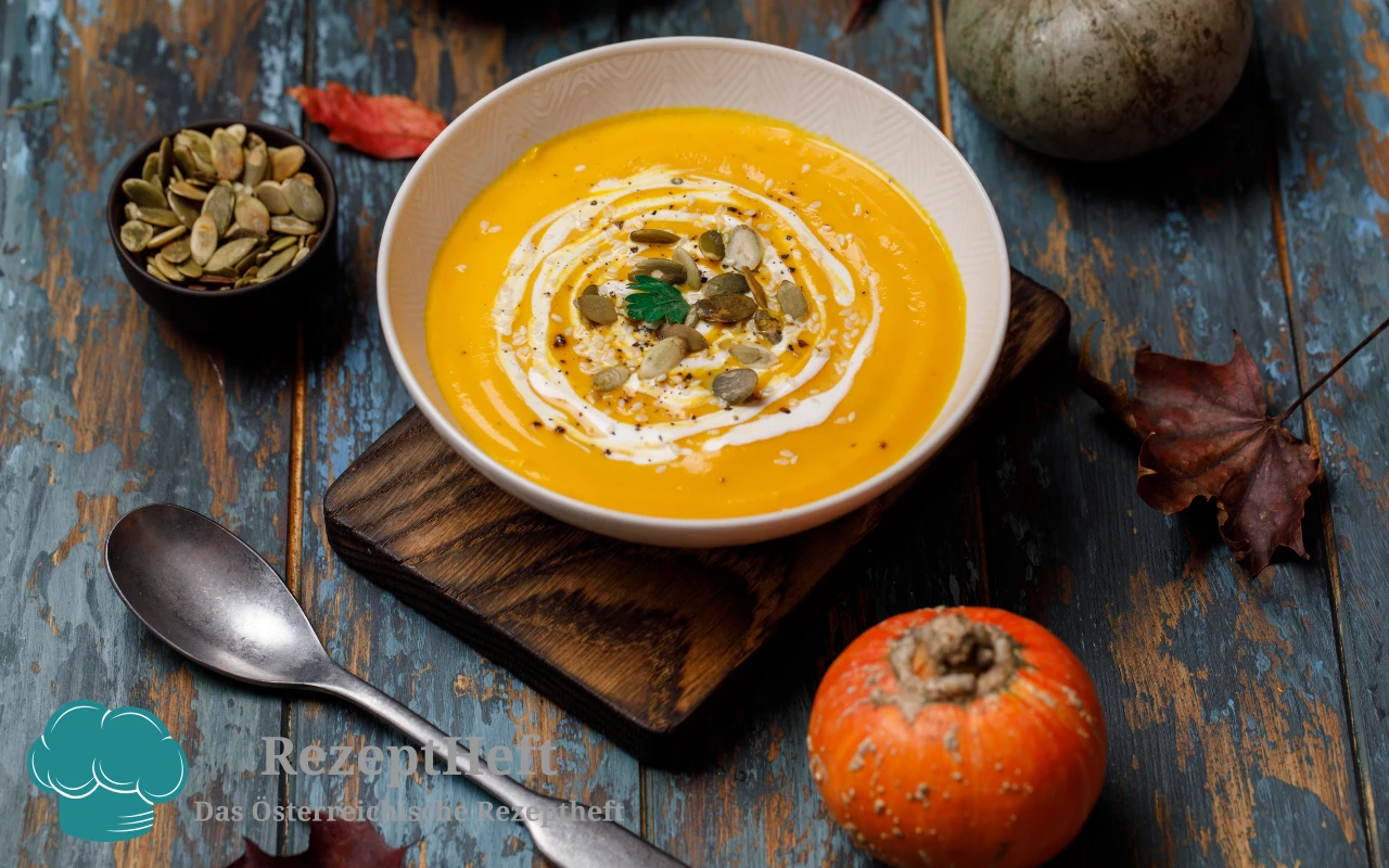 Cremige Kürbissuppe mit Butternut-Kürbis und Kürbiskernen