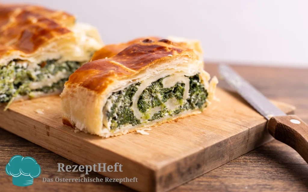 Knuspriger Feta-Spinat-Strudel mit Blattspinat und Feta