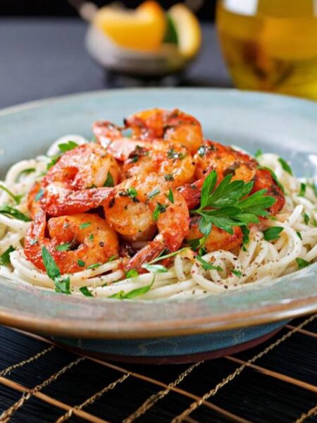 Spaghetti mit Garnelen