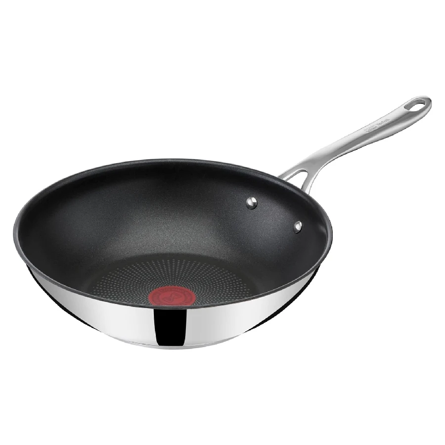 Nonstick frying pan with stainless steel handle.